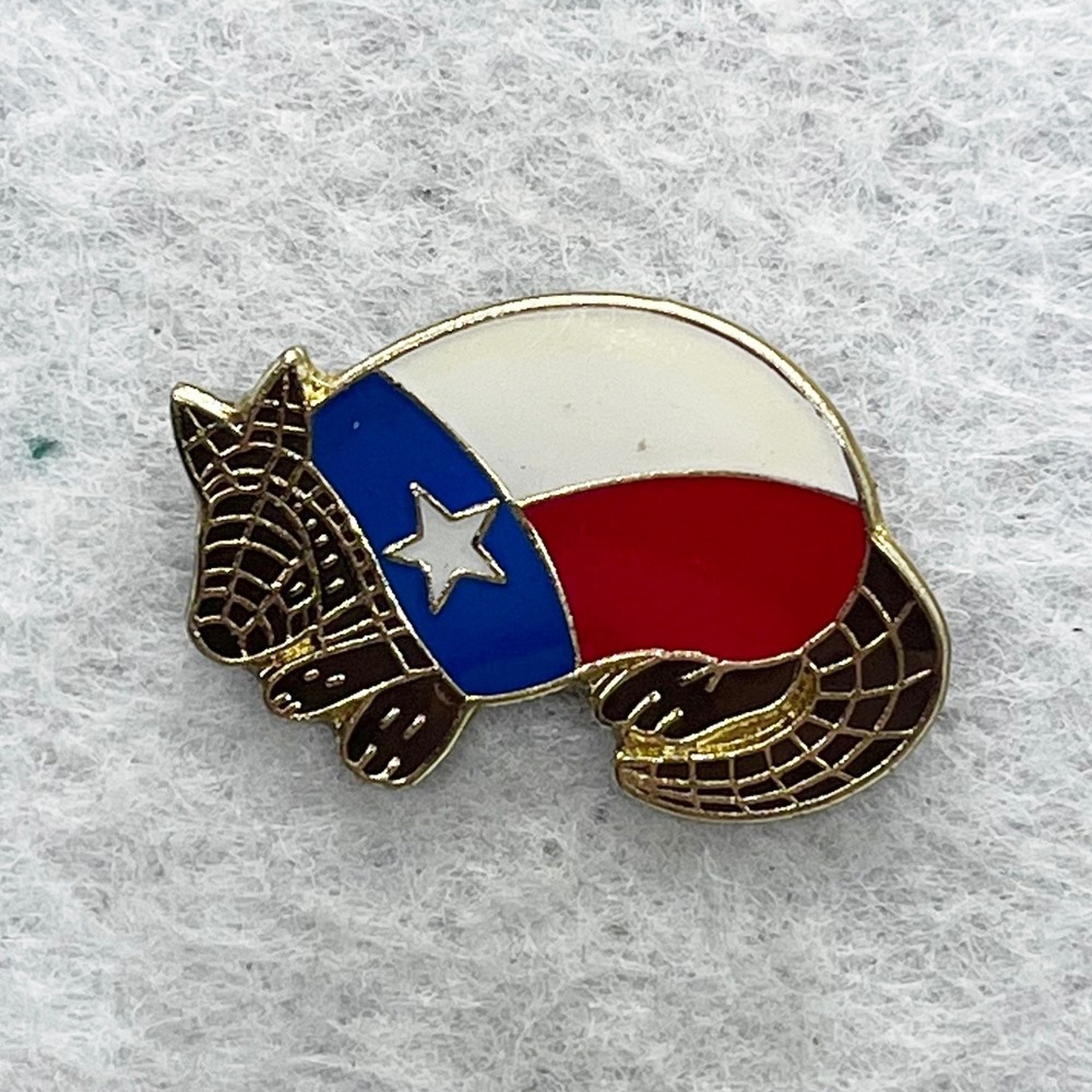 🔮 5/$25 Vintage Texas Flag Armadillo Pin